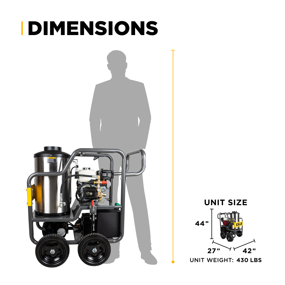BE Power 3000PSI 3.0GPM Hot Water Pressure Washer with Honda GX200 Engine and General Triplex Pump - HW2765HG