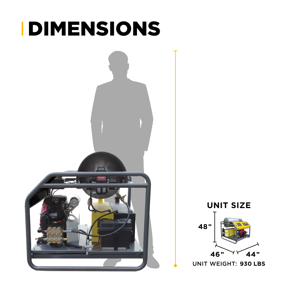 BE Power 3,000PSI 8.0GPM Hot Water Pressure Washer with Honda GX690 Engine and General Triplex Pump - HW3024HG12V