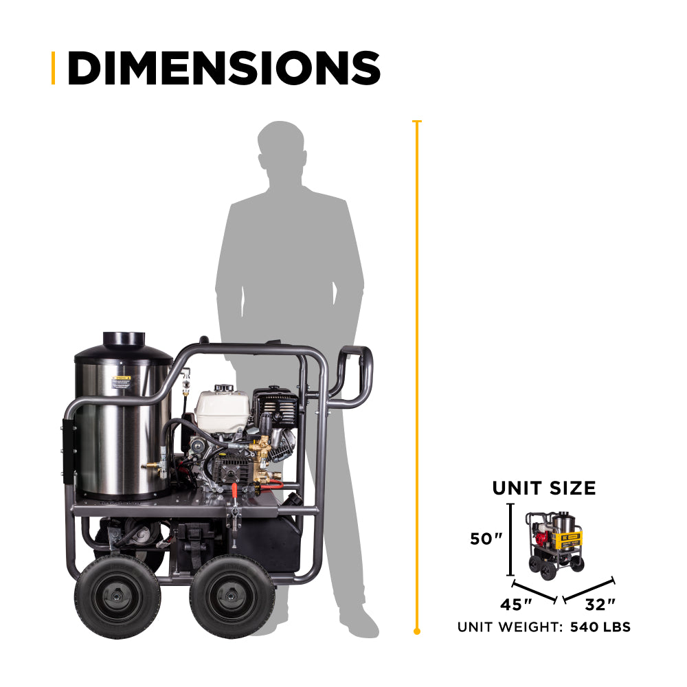 BE Power 4,000 PSI - 4.0 GPM Hot Water Pressure Washer with Honda GX390 Engine and General Triplex Pump - HW4013HG