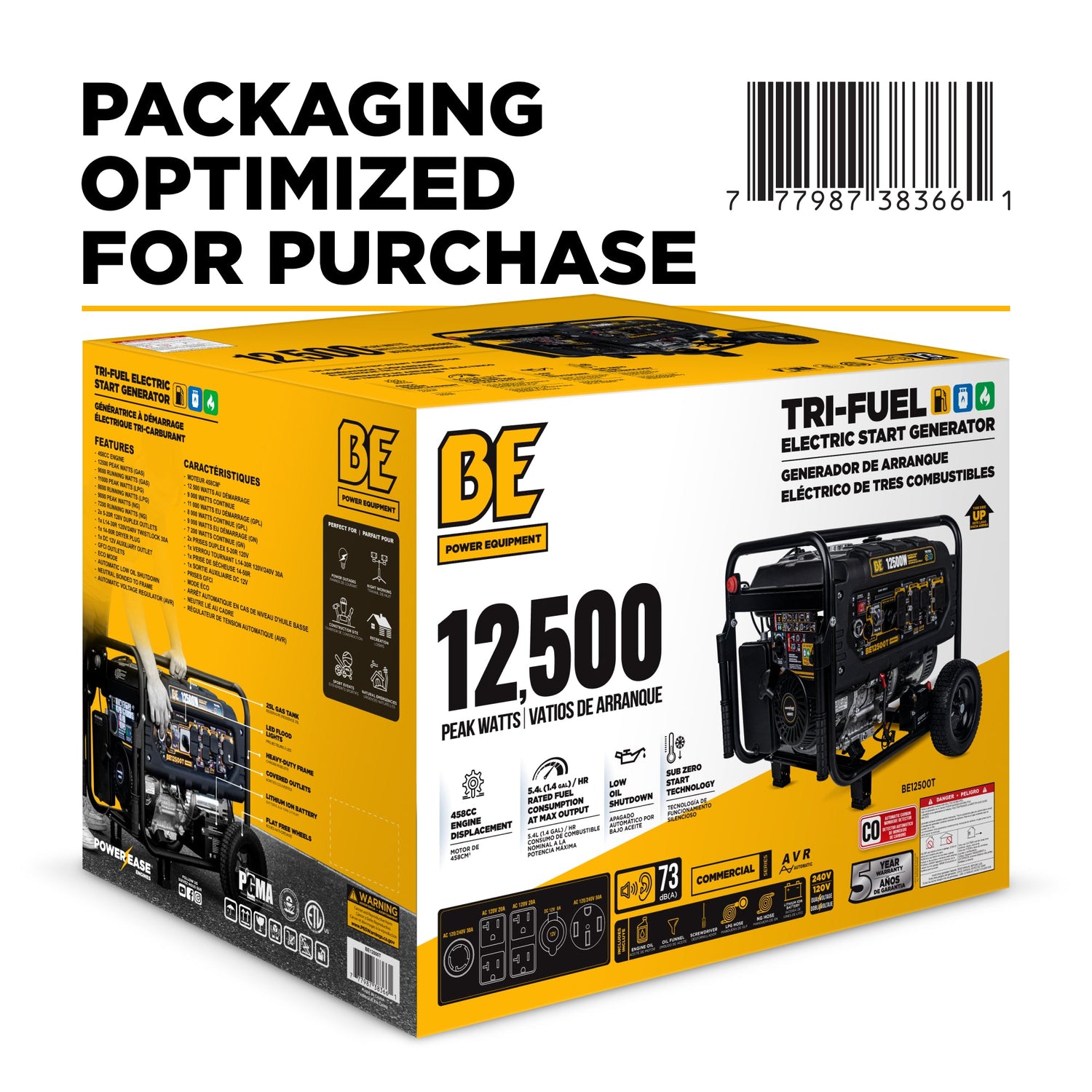 BE Power 12,500 Watt Tri-Fuel Generator - BE12500T