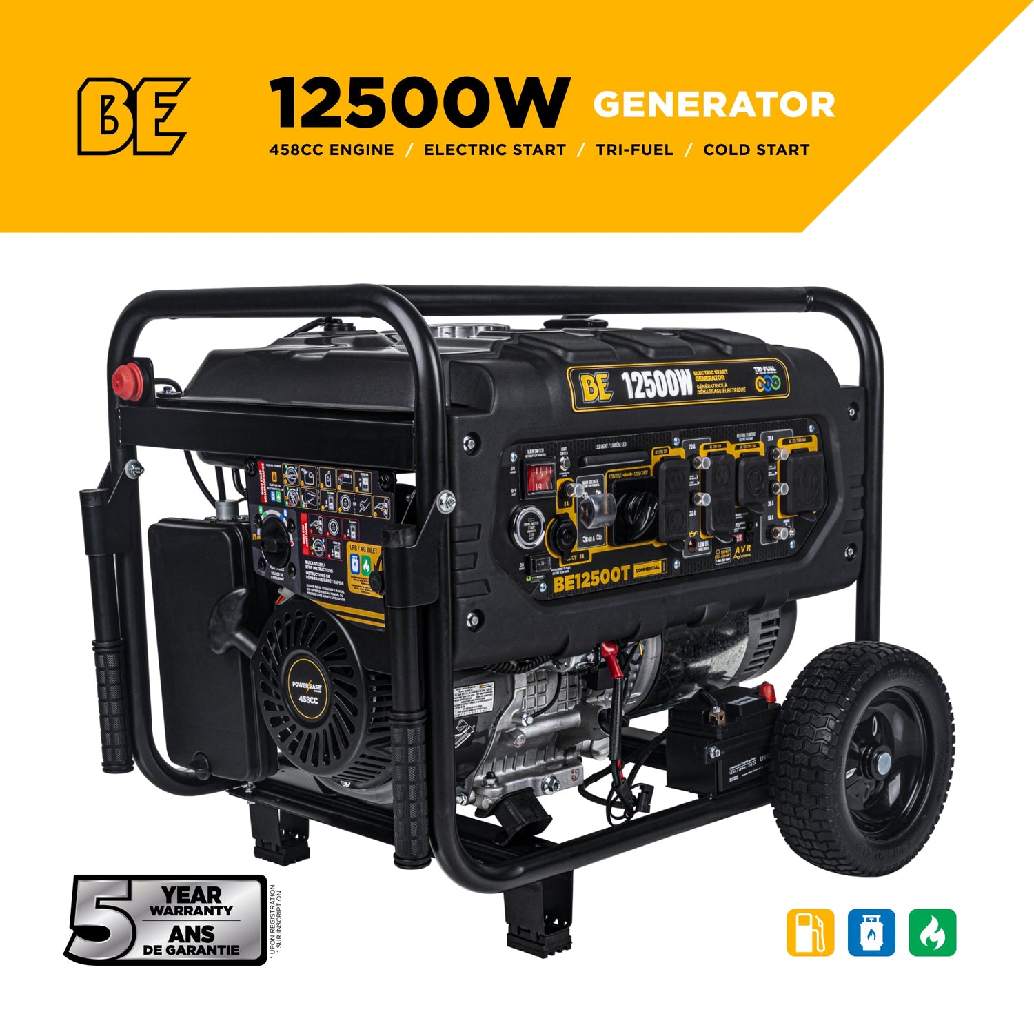 BE Power 12,500 Watt Tri-Fuel Generator - BE12500T