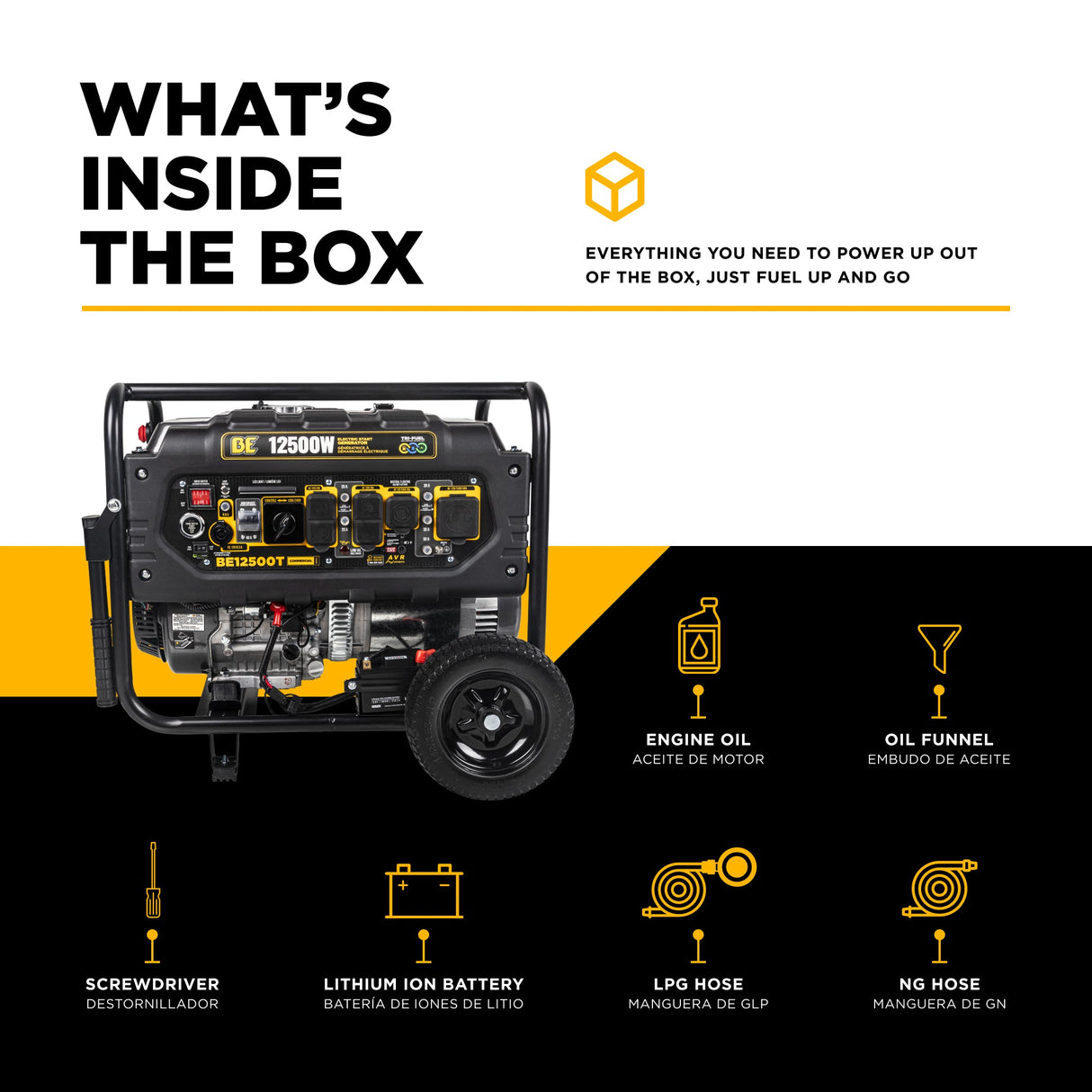 BE Power 12,500 Watt Tri-Fuel Generator - BE12500T