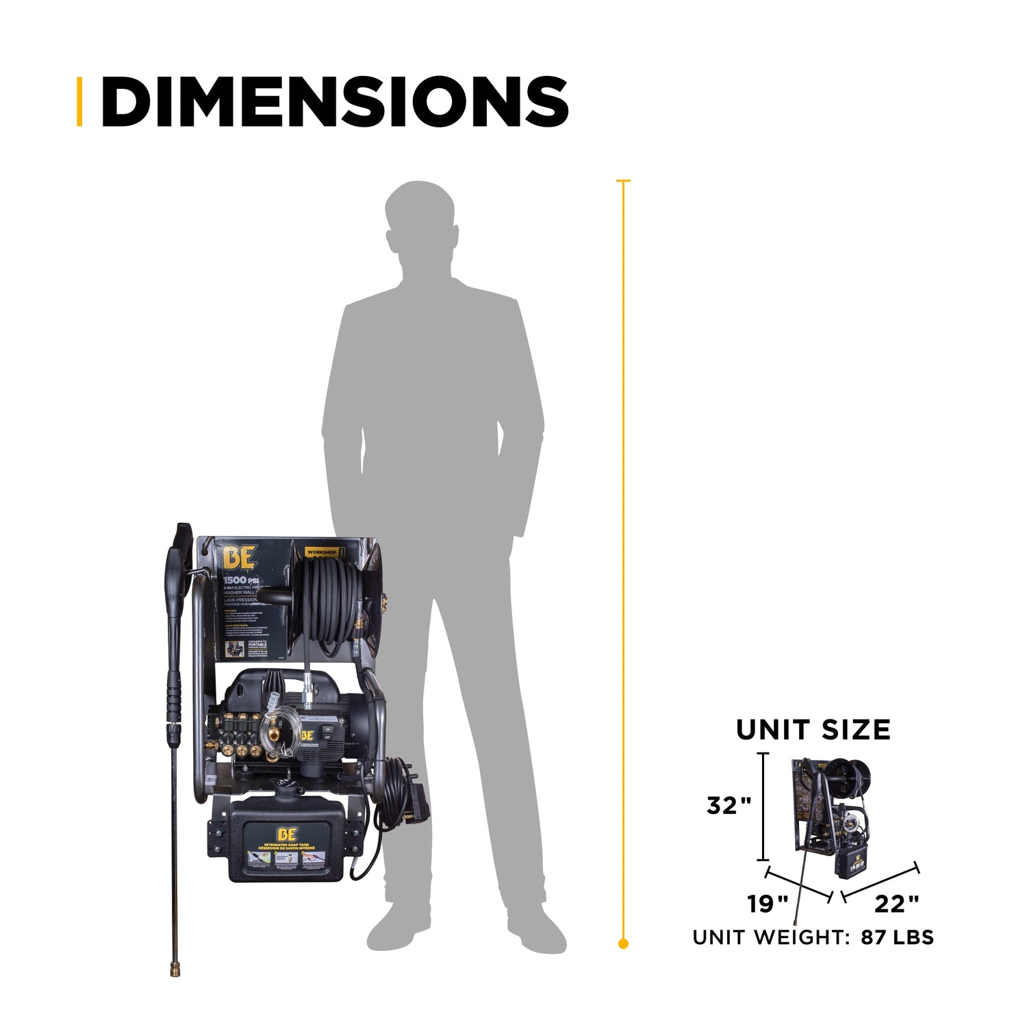 BE Power 1,500 PSI 1.6 GPM 1.5 HP Electric Pressure Washer with Powerease Motor and Triplex Pump - P1515EPNW