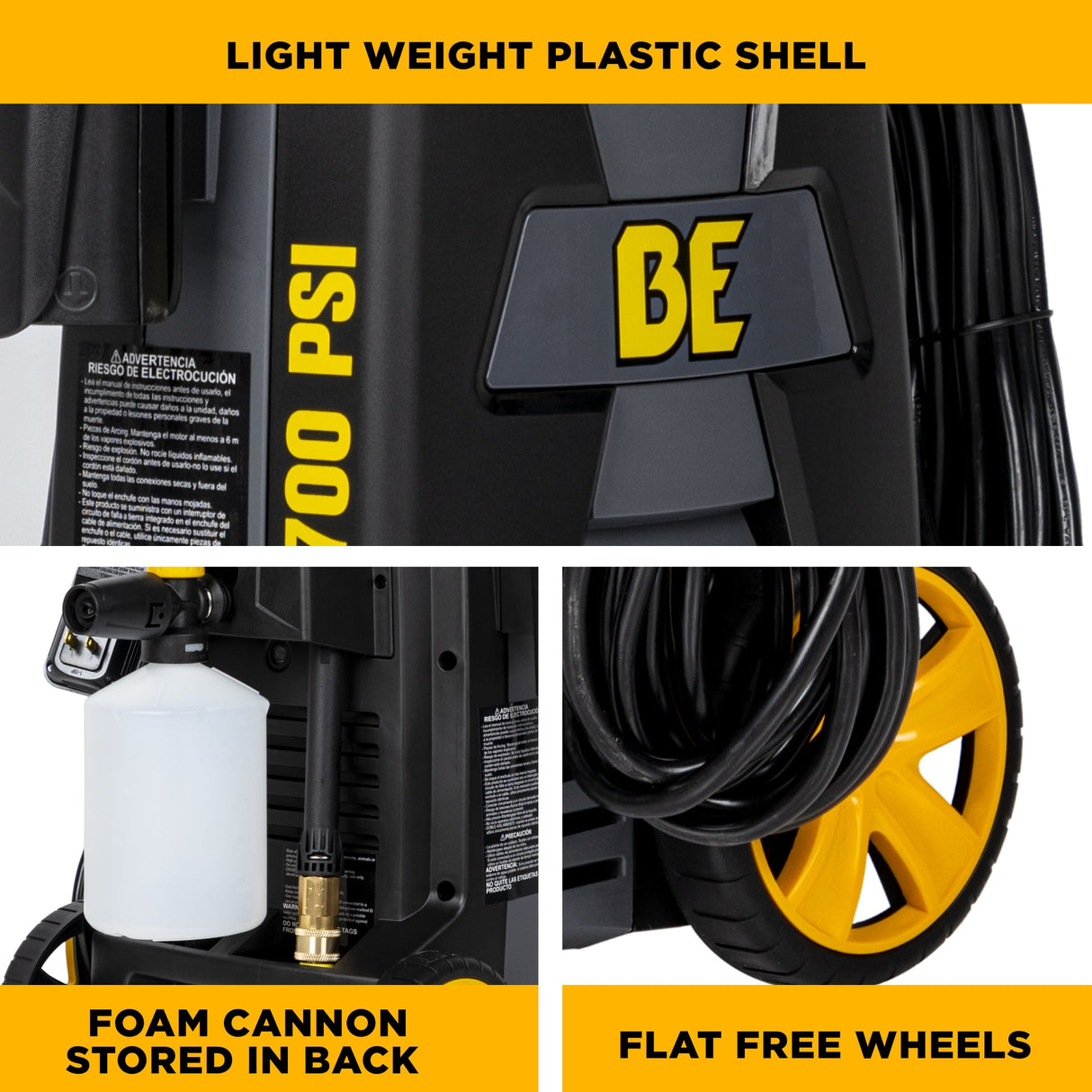 BE Power 1,700 PSI 1.7 GPM Electric Power Washer with Powerease Motor and AR Axial Pump - P1715EN