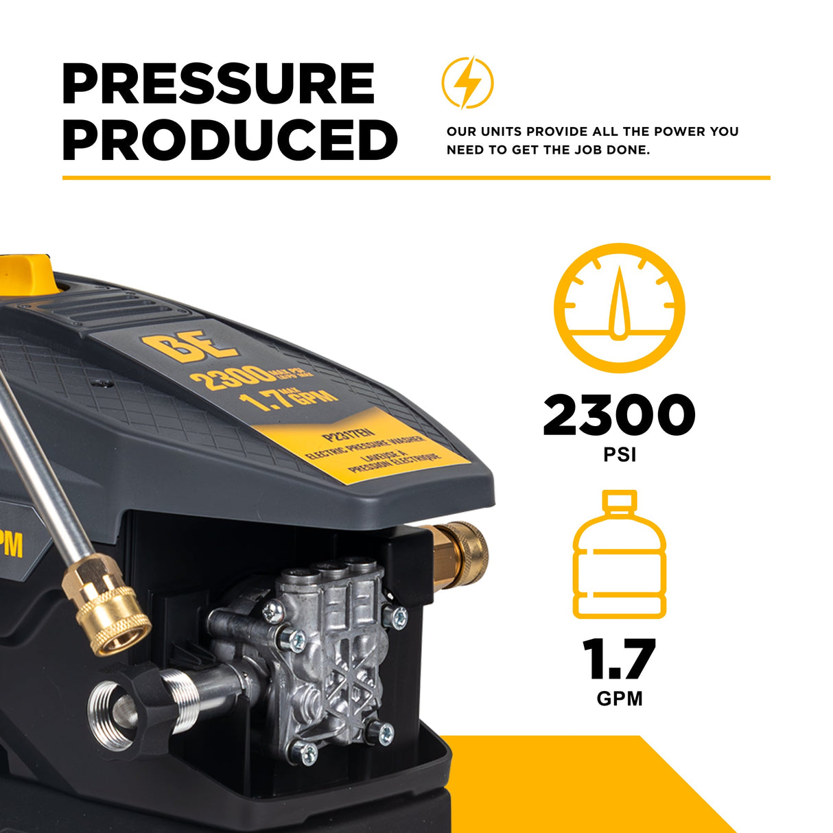 BE Power 2,300 PSI 1.7 GPM Electric Pressure Washer with AR Axial Pump - P2317EN