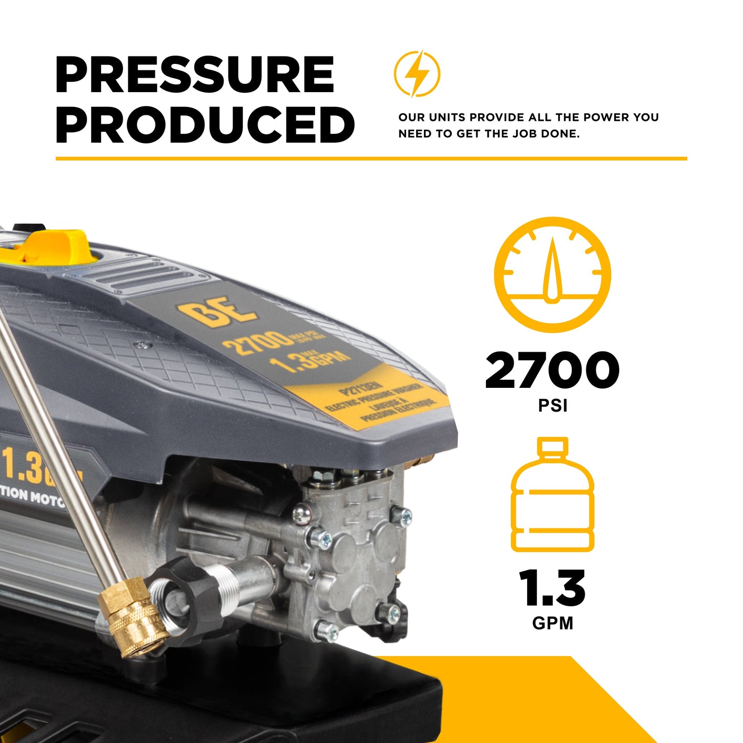 BE Power 2,700 PSI 1.3 GPM Electric Pressure Washer with AR Axial Pump - P2713EN