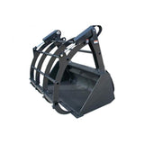 A black powder-coated HAUSEN Bale Grapple for Telehandlers with a wide grapple opening, featuring multiple curved tines over a bottom bucket.