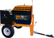 A three-quarter front view of the Brave 6 Cu. Ft. Poly Drum Mortar Mixer with the "Brave Pro" logo clearly visible on the orange and black frame, with a black engine and two transport wheels.