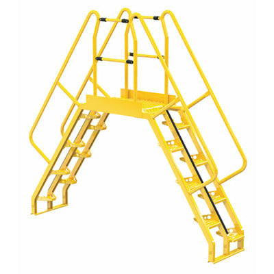 Vestil Steel Alternating Crossover Ladder 16 Step 56 Degrees 113 In. x 103 In. 350 Lb. Capacity Yellow- COLA-5-56-32