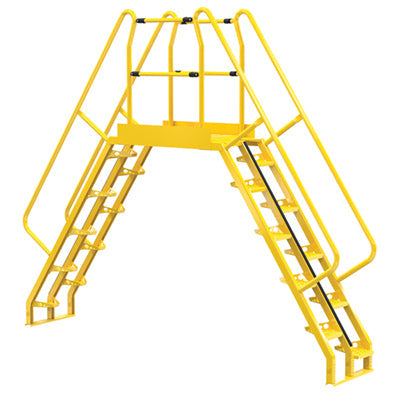 Vestil Steel Alternating Crossover Ladder 20 Step 56 Degrees 136 In. x 115 In. 350 Lb. Capacity Yellow- COLA-6-56-44