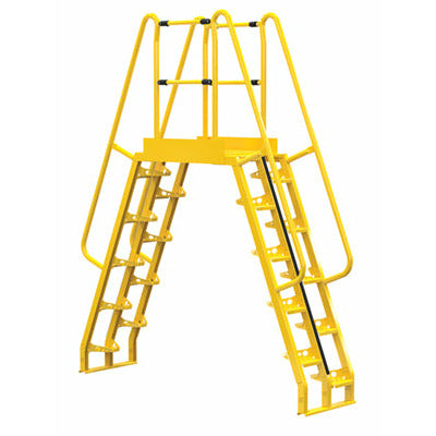 Vestil Steel Alternating Crossover Ladder 20 Step 68 Degrees 95 In. x 114 In. 350 Lb. Capacity Yellow- COLA-6-68-32