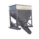 A black steel HAUSEN Concrete Hopper for Telehandlers with a wide top opening, a tapered body, and a bottom chute for controlled material placement.