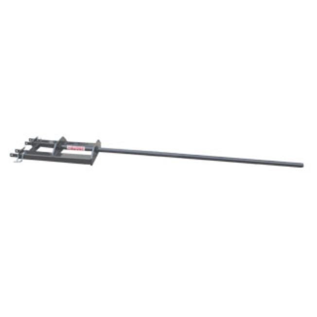 A black fork-mounted forklift carpet pole with two narrow fork pockets and a long pole.