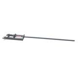 A black fork-mounted forklift carpet pole with two narrow fork pockets and a long pole.
