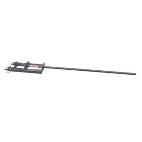 A black fork-mounted forklift carpet pole with two narrow fork pockets and a long pole.