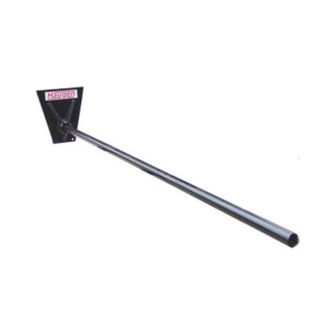 A black carriage-mounted forklift carpet pole with a stress-relieved pole and a heavy-duty back plate. A label on the backplate shows a "HAUGEN" logo