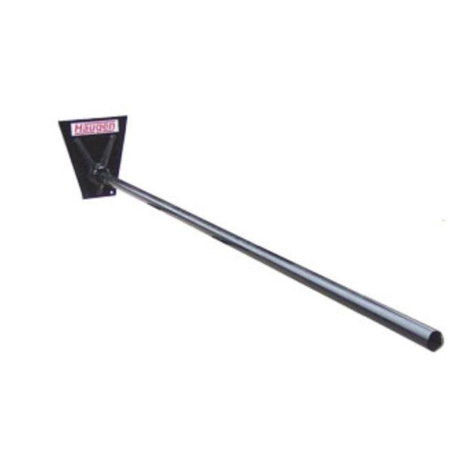 A black carriage-mounted forklift carpet pole with a rounded, stress-relieved pole. The heavy-duty back plate features a "HAUGEN" logo 