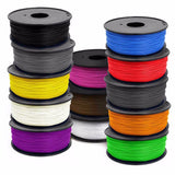A stack of CreatBot ABS 3D printer filament spools in various colors, including black, grey, yellow, white, purple, blue, red, brown, and green, highlighting the wide range of available options.