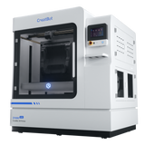The CreatBot D1000 HS industrial 3D printer, shown from a side angle, highlighting its large, transparent build chamber and the external control box with the user interface screen.