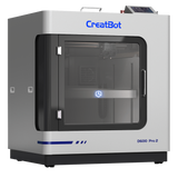 CreatBot D600 Pro 2 professional 3D printer viewed from a slightly angled front perspective, highlighting the sleek white and blue design and the see-through enclosure.