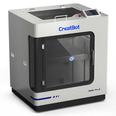 CreatBot D600 Pro 2 large-format 3D printer seen from a top-down view, showing the top of the machine and the openable lid, providing a clear view of the build platform and hotend assembly.
