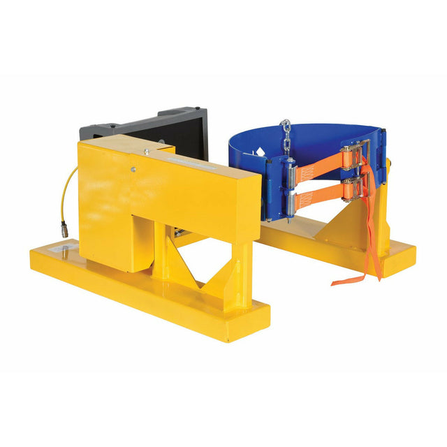 Vestil Steel DC Fork Truck Drum Carrier/Rotator For Steel Drums 55 Gallon 1200 Lb. Capacity Yellow- DCR-205-12-DC