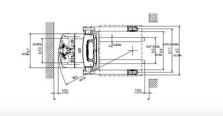 A technical blueprint of the EKKO EB16EAS-189Li Electric Straddle Stacker, detailing dimensions and key features like the 189-inch max lifting height and side-shifting capability for narrow aisles.
