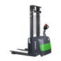 An EKKO EB18C-118Li Electric Straddle Stacker with a 4,000 lbs load capacity on a transparent, checkerboard background.