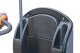 A close-up, top-down view of the hitch area of the EKKO EG30 Electric Tow Tractor, showing the steel plate and bolt locations, against a transparent background.