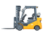 A side view of the yellow and grey EKKO EK25CLP Liquid Propane Forklift with a 5000 lbs load capacity, showcasing its cushion tires.