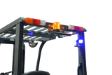 A close-up of the mast and safety lights on the EKKO EK25G-LI forklift, showing the amber and blue warning lights.