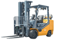 A side profile of the yellow and grey EKKO EK50LP Liquid Propane Forklift with a 10,000 lbs load capacity.