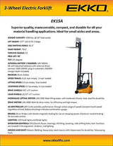 Ekko 3 Wheel Electric Forklift EK15A