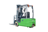 A full view of the green EKKO E18A-189LI 4-wheel lithium forklift with solid pneumatic tires, positioned on a white background