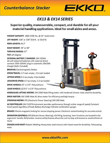 Ekko Counterbalanced Walkie Stacker EK14