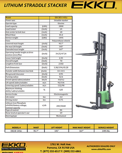 EKKO Full Powered Straddle Stacker EB13ES-145LI