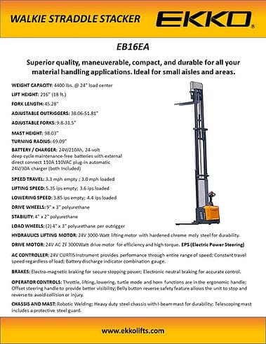 Ekko Full Powered Straddle Stacker EB16EA