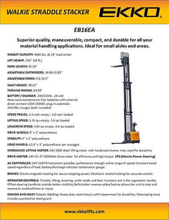 EKKO Full Powered Straddle Stacker EB16EA