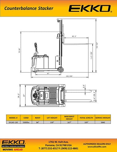 Ekko Fully Powered Counterbalanced Walkie Stacker SIDE-SHIFTING EK14S-130