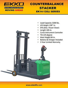 EKKO Lithium Counterbalanced Walkie Stacker SIDE-SHIFTING EK14S-130LI