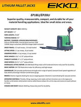Ekko Lithium Iron Walkie Pallet Jack EP18LI