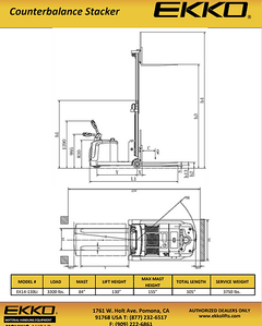 EKKO Lithium Powered Counterbalanced Walkie Stacker EK14-130LI