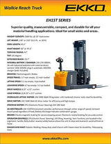 Ekko Moving Mast Walkie Reach Truck EH15TH