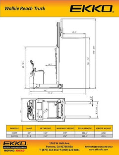 EKKO Moving Mast Walkie Reach Truck EH15TH