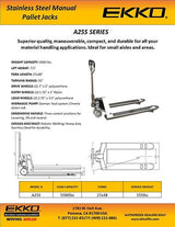 Ekko Stainless Steel Manual Pallet Jack A25S