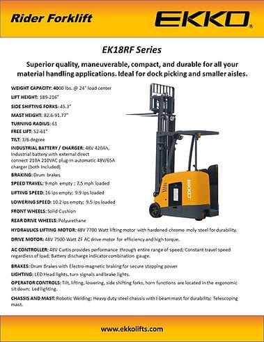 Ekko Stand-up Rider Forklift EK18RF