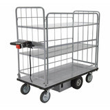 Vestil Steel Electric Material Handling Cart with Sides 2 Shelves 28 In. x 60 In. 500 Lb. Capacity Gray-EMHC-2860-4