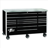 Extreme Tools Exq Series 72"W X 30"D 17-Drawer Pro Triple Bank Roller Cabinet Black W/ Chrome Quick Release Drawer Pulls EXTEX7217RCQBKCR
