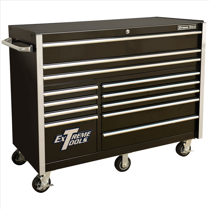 Extreme Tools Rx Series 12 Drawer Roller Cabinet Black W Chrome Drawer Pulls EXTRX552512RCBKCR-X