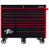 Extreme Tools Rx Series Professional 55"W X 25"D 12 Drawer Roller Cabinet 150 Lbs Slides Black, Red Drawer Pulls EXTRX552512RCBKRD-X